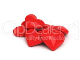 seven red hearts on the white background