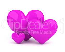 three violet hearts. symbol of loving couple and their child
