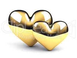 two gold hearts on the white background