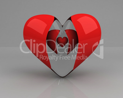 transparent heart with two hearts inside over grey