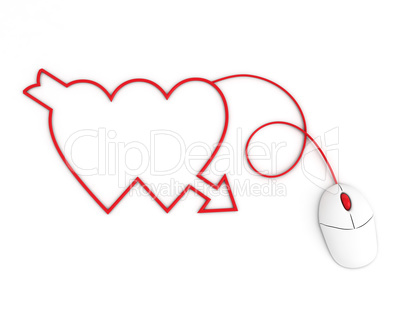 two hearts depicted by computer mouse cable