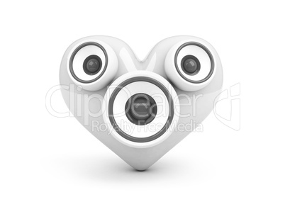 red heart with speakers over white background