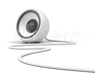 white speaker with cable over white background