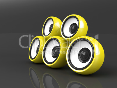 yellow audio system over grey background