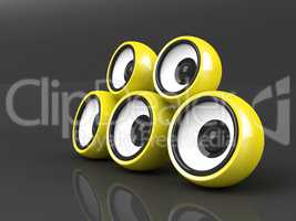 yellow audio system over grey background