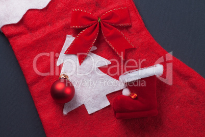 christmas red decoration over grey background christmas concept