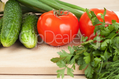 fresh vegetables on the hardboard