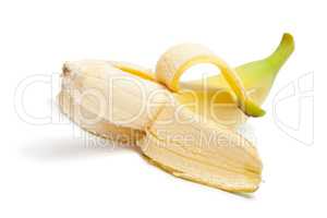 half peeled banana isolated on the white background