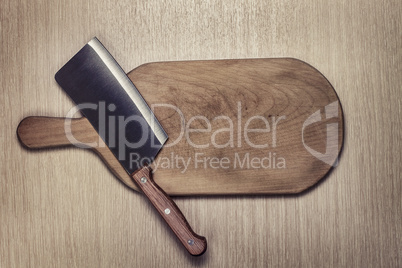 knife and cutting board used condition stylized