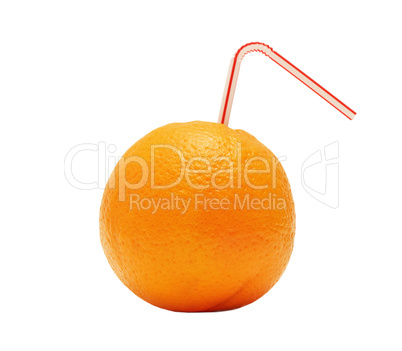 juicy orange with a pipe isolated over white
