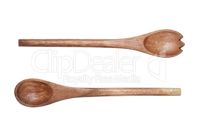 two wooden spoons isolated over white background two wooden spoons isolated over white background