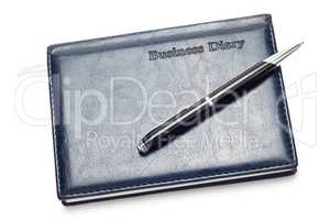 business diary with pen isolated over white