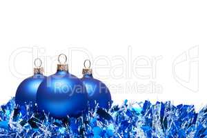 christmas balls with tinsel isolated over white background