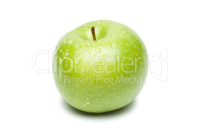 fresh green apple with waterdrops isolated over white