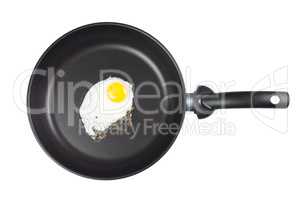 fried egg in a frying pan isolated over white