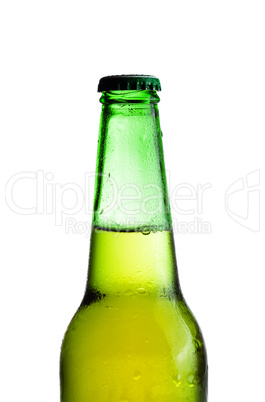 green beer bottle isolated over white