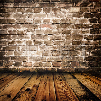 grunge brick wall and wooden floor