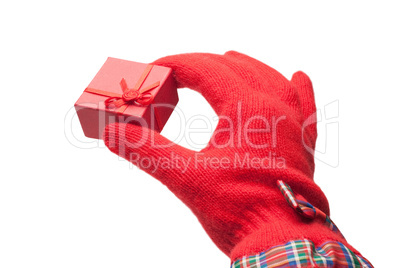 hand giving red box with present isolated over white background