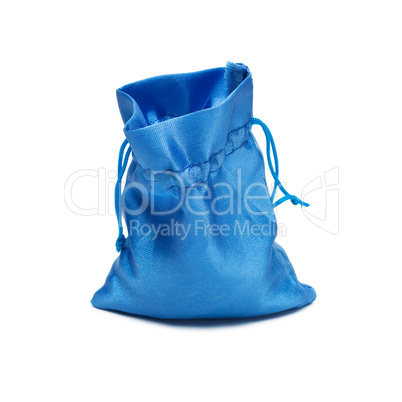 opened blue christmas bag with present isolated over white