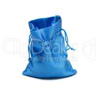 opened blue christmas bag with present isolated over white