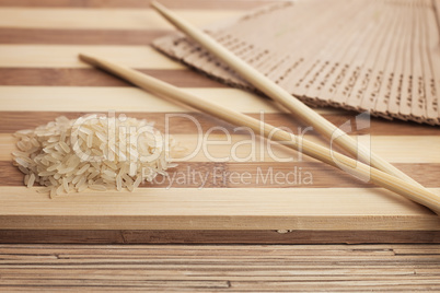 rice ready to be cooked on the breadboard