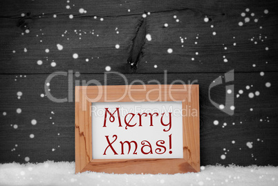 Frame With Gray Background, Merry Xmas, Snow, Snowflakes