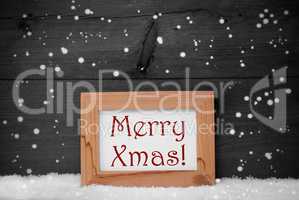 Frame With Gray Background, Merry Xmas, Snow, Snowflakes