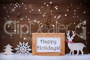 White Decoration On Snow, Happy Holidays, Sparkling Stars