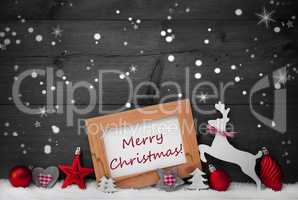 Red Decoration, Merry Christmas, Snow, Gray Background, Stars