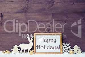 Vintage White And Golden Christmas Card, Snow, Happy Holidays