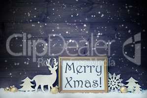 Vintage White And Golden Christmas Card, Snowflake, Merry Xmas