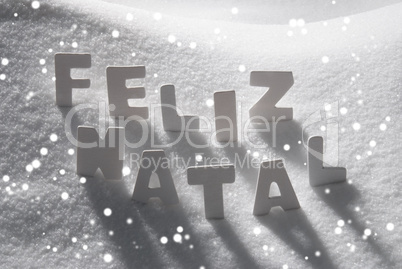 Word Feliz Natal Mean Merry Christmas On Snow, Snowflakes