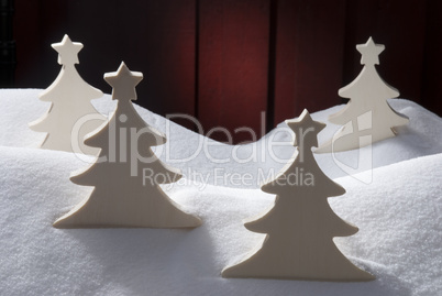 Four White Wooden Christmas Trees, Snow