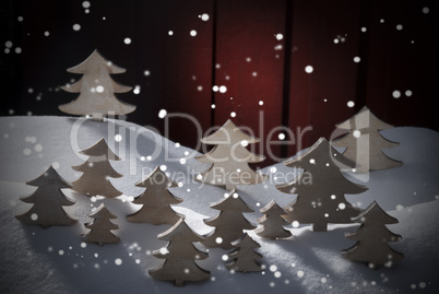 Four White Wooden Christmas Trees, Snow