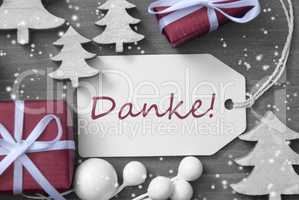 Christmas Label Gift Tree Snowflakes Danke Means Thank You