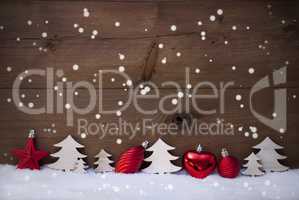 Red, White Christmas Decoration, Tree, Copy Space, Snowflakes