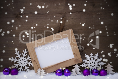 Purple Christmas Decoration, Copy Space, Snow, Snowflakes