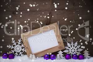 Purple Christmas Decoration, Copy Space, Snow, Snowflakes