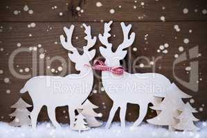 Christmas Decoration, Reindeer Couple In Love, Tree, Snowflakes