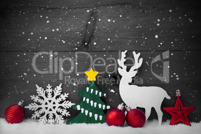 Gray Christmas Decoration, Reindeer, Snowflake, Green Tree, Ball
