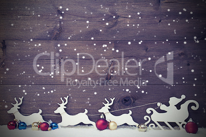 Santa Claus Sled, Reindeers On Snow, Vintage Style, Snowflakes