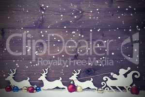 Santa Claus Sled, Reindeers On Snow, Vintage Style, Snowflakes