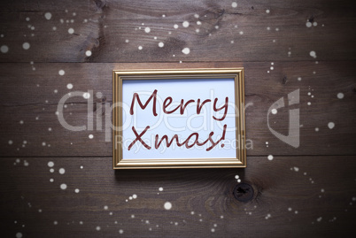 Golden Picture Frame With Merry Xmas And Snowflakes