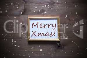 Golden Picture Frame With Merry Xmas And Snowflakes