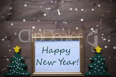 Frame With Christmas Tree And Text Happy New Year, Snowflakes