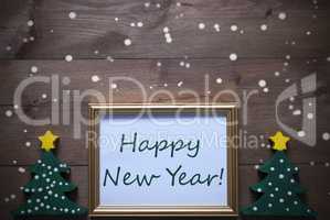 Frame With Christmas Tree And Text Happy New Year, Snowflakes