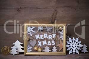 Frame With White Christmas Decoration, Merry Xmas