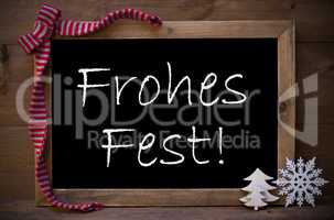 Chalkboard With Decoration Frohes Fest Means Merry Christmas
