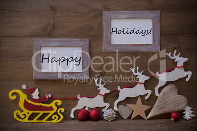 Santa Claus Sled And Reindeer, Frame With Happy Holidays