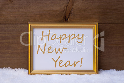 Golden Frame With Text Happy New Year On Snow